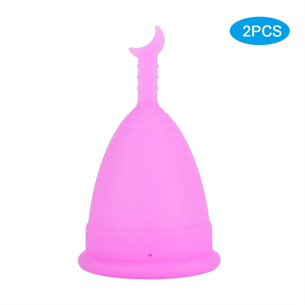 2Pcs Silicone Women Menstrual Cup Female Hygiene Cup Menstruation Period SuppliesMoon Shaped Purple L