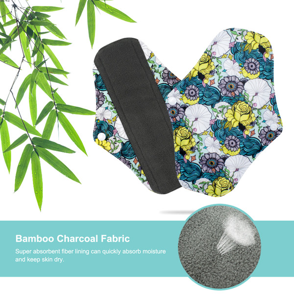 Reusable Menstrual Pads Women Portable Washable Bamboo Charcoal Cloth Sanitary Pads