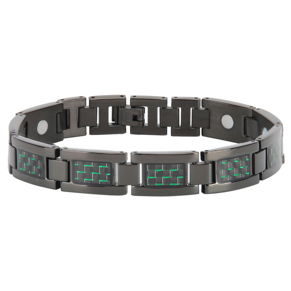 Stylish Carbon Fiber Stainless Steel Bracelet Pain Relief Magnetic Therapy Bracelet(Black Green )