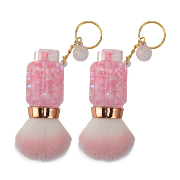 2pcs Rounded Loose Powder Brush Exquisite Clear Base Ultra Soft Dense Hair Blush Makeup Brush for Daily Use
