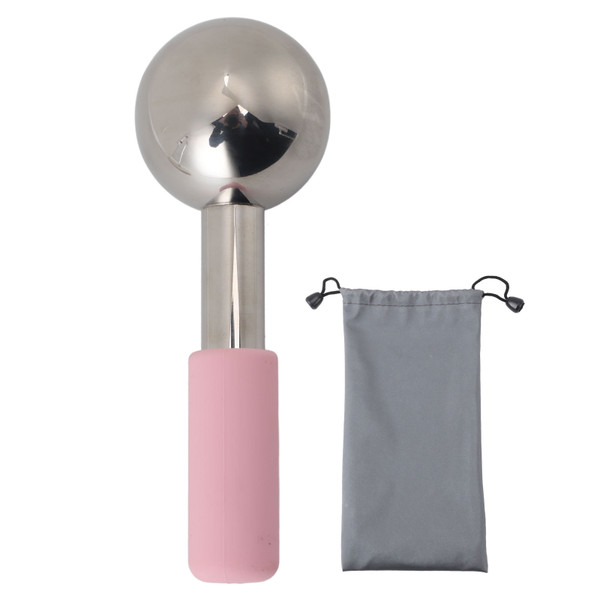 Ice Globe for Facial Swelling Puffiness Cold Compress Unbreakable Stainless Steel Ball Ice Globe Roller Pink
