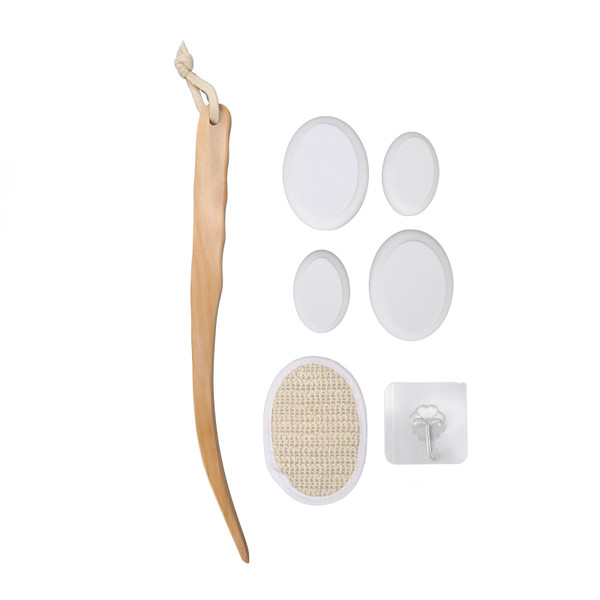 Lotion Applicator EVA Wooden Handle 4 Replaceable Pads Shower Brush for Back Feet