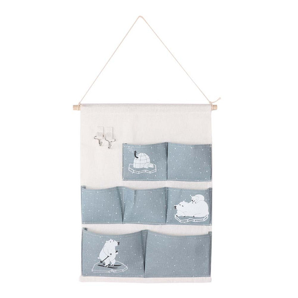 7 Pockets Cute Cartoon Pattern Wall Hanging Bag Cosmetic Makeup Brush Storage OrganizerBlue Bear