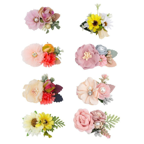 8 Pcs Artificial Flower Hairclips for Girls with Leaves Fake Foral Hair Clips Baby Headwear Hair Accessories F Size