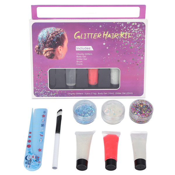 Chunky Glitter Temporary Hair Color Kit DIY Hair Glitter Flakes Washable Hair Dye