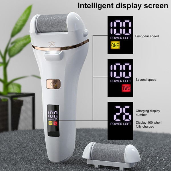 Electric Foot Grinder with LED Light Callus Remover Dead Skin Remover with Digital Display Foot Care Machine Pedicure Tool with 2 Grinding Heads 2 Adjustable Speeds