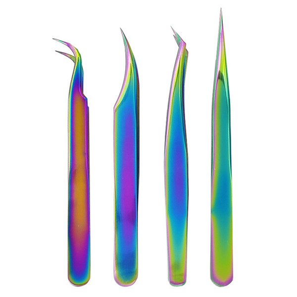 4pcs Eyelash Extension Applicator Clip Colorful Stainless Steel Eyelash Extension Tweezer for Blooming
