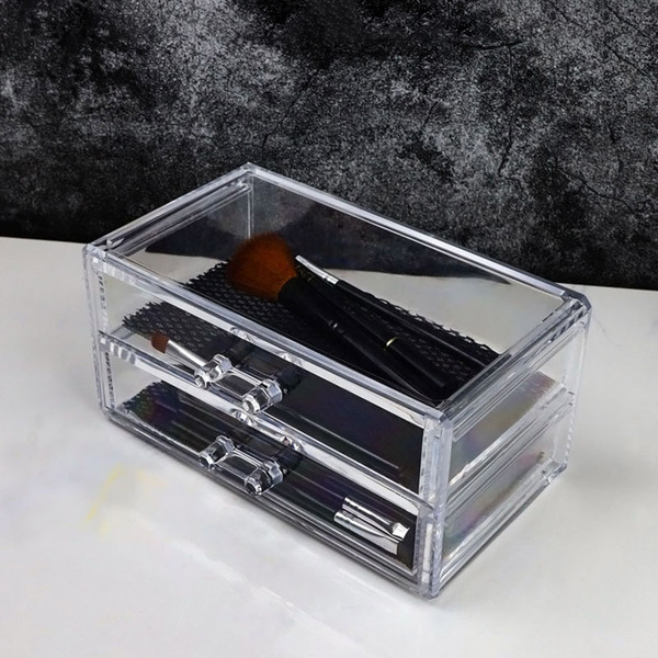 2 Drawer Transparent Acrylic Makeup Storage Box Desk Jewelry & Clear Cosmetic Organizer Vanity Storage Display Box Make Up Organizers And Storage Makeup Stand