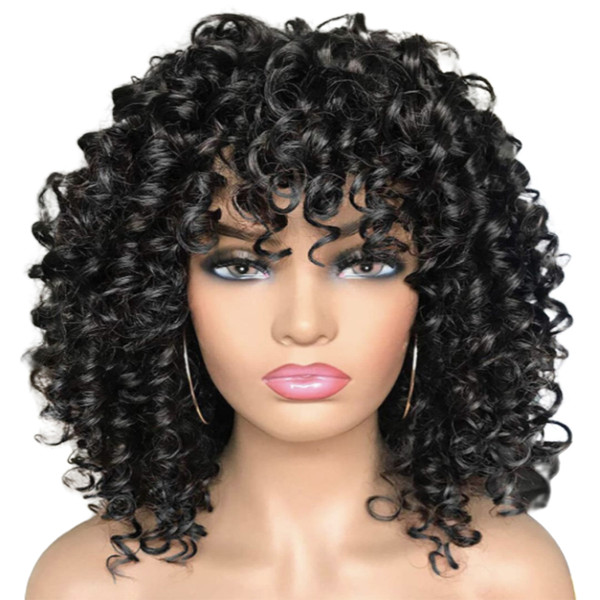 Short Curly Afro Wigs for Black Women Curly Wig with Bangs Natural Afro Wigs for Cosplay Party