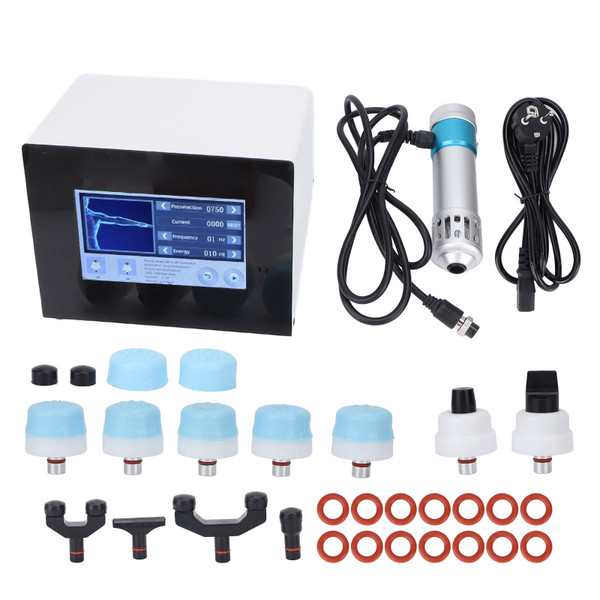 ED Shockwave Therapy Machine 11 Massage Heads Adjustable Gears Pain Relief Extracorporeal Device Blue Silver 100‑240VEU Plug