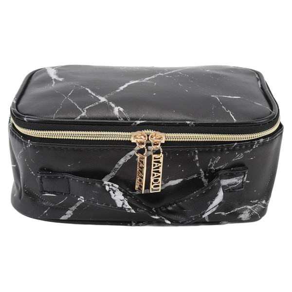 Marble Makeup Bag Large Capacity Portable Waterproof PU Leather Makeup Bag for Toiletry Black