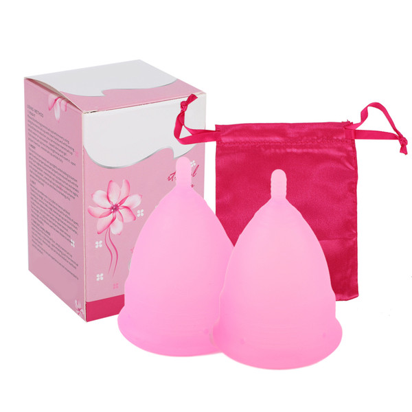 Reusable Leakproof  Menstrual Cup Silicone Period Cup Tampon Pad Alternative Feminine Menstrual Tool Pink2pcs S