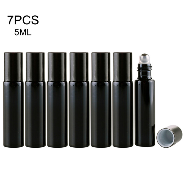 7pcs Refillable Perfume Bottle Glass Essential Oil Roller Bottles Portable Lightweight Empty Roll On Bottle for Travel 5ml Black
