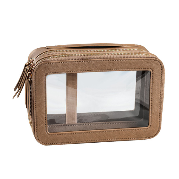 Transparent Women's Toiletry Bag Business Travel Waterproof Storage Large Capacity Handheld PU Double Layer Cosmetic Bag