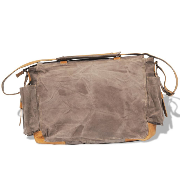 Bolso de mensajero de cuero auténtico y tela color marrón