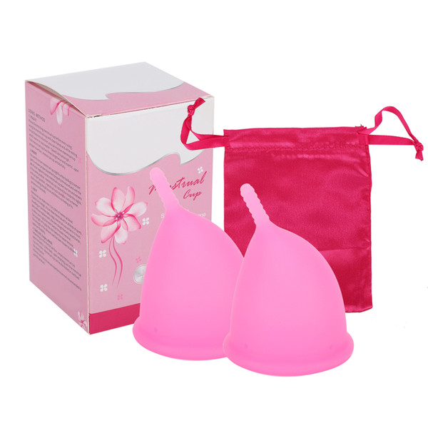Reusable Leakproof  Menstrual Cup Silicone Period Cup Tampon Pad Alternative Feminine Menstrual Tool Pink2pcs L
