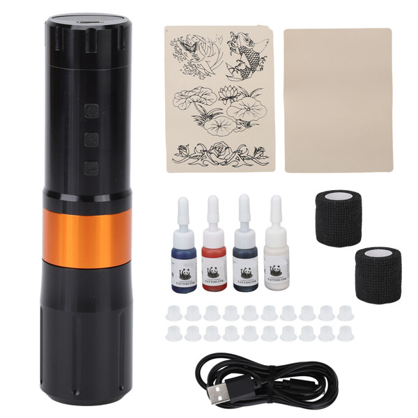 Orange Blue Light Wireless Power Tattoo Pen Set Rechargeable Complete Tattoo Kit Professional Tattoo Kit for Beginners