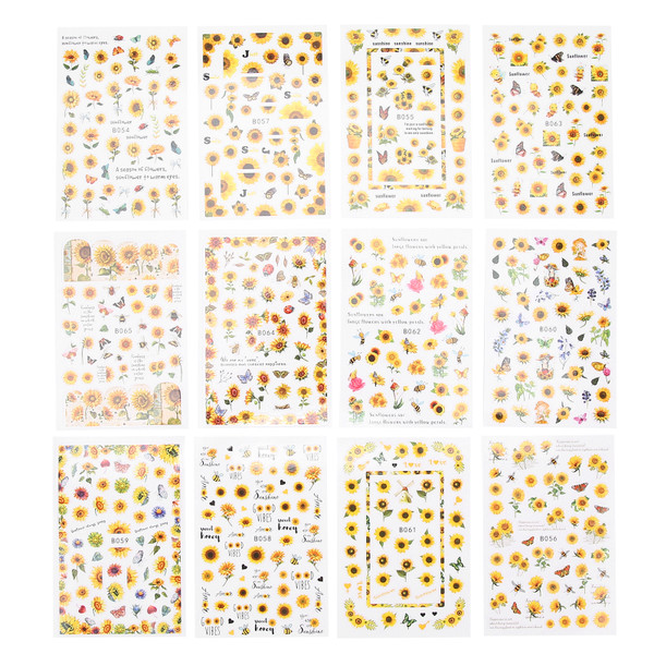 12pcs / Set Sunflower Nail Art Stickers DIY Nail Art Manicure Decoration Stickers Supplies