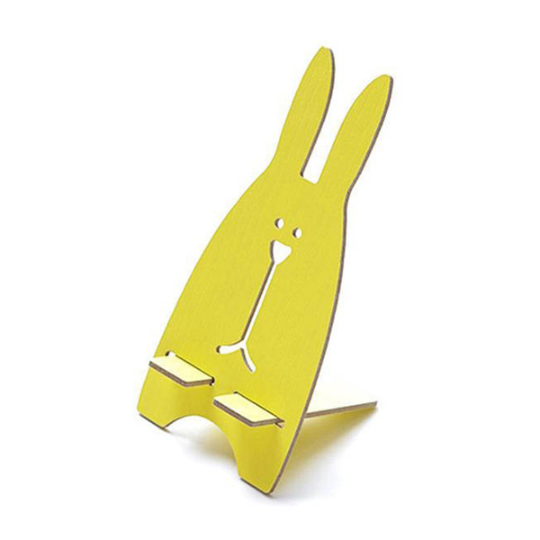 Original DIY Wooden Mobile Phone Stand Lovely Rabbit Cell Phone Holder (Yellow)
