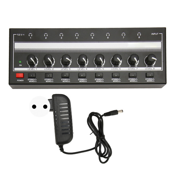 Stereo Headphone Amplifier 8 Output 1 Input Channel Clear Sound Compact Metal Headset Amp for Studio Stage 100‑240V EU Plug