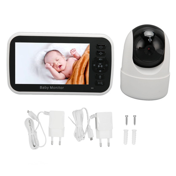 5 Inch Infant Monitor 720P HD Night Vision Temperature Monitoring Two Way Talking Lullaby 2x Zoom 1000ft Range for Home EU Plug