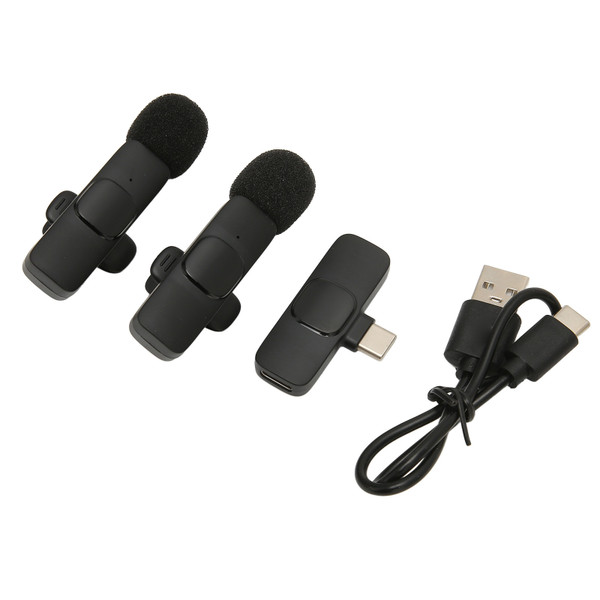 Wireless Lavalier Microphone 1 for 2 Lavalier Lapel Mic Supports Recording While Charging for Live Stream Interview