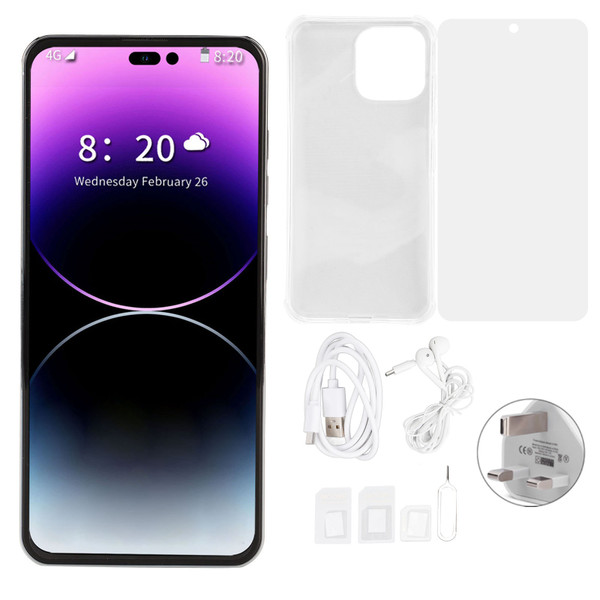6.7in Smart Phone 4G Network 4000mah 4G and 128G 16MP and 8MP for Android 12 Phone for Daily Business 100‑240V Blue UK Plug
