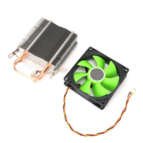 CPU Fan 3 Pin Connector Computer Accessory Non Light 2 Brass Pipe for AMD 775 / 1155 / Intel(Green )