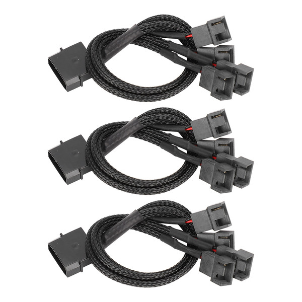 3Pcs Extension Cable 1 to 4 Splitter for Computer CPU Chassis Fan Adapter 4P to 4Pin