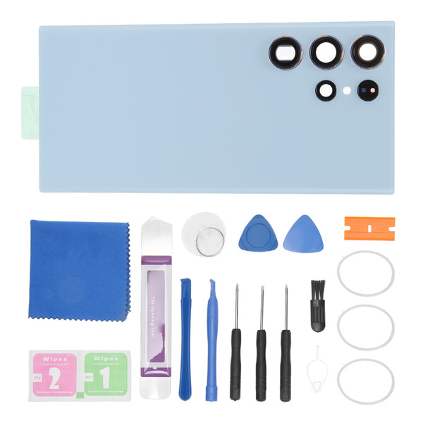 Replacement Back Glass Cover with Pre Installed Camera Lens and Repair Tool Kit for Samsung Galaxy S23 Ultra Blue