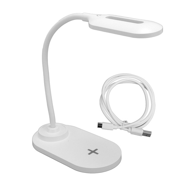 LED Desk Lamp with Wireless Charger Swivel Flexible Gooseneck Touch Control 3 Brightness Adjustable Table Lamp for Office White