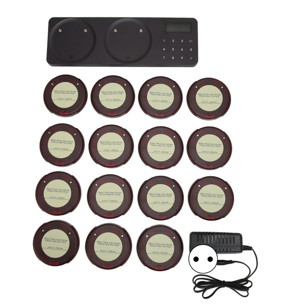 Restaurant Pager System 1 Host 15 Pagers Stackable Charging 300m Coaster Paging System with 3 Vibration Modes 100‑240V EU Plug
