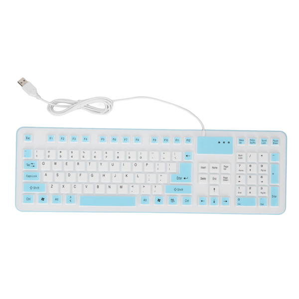 Foldable Silicone Keyboard 106 Keys Waterproof Dustproof Foldable USB Wired Silent Silicone Keyboard for PC Laptop Game Blue