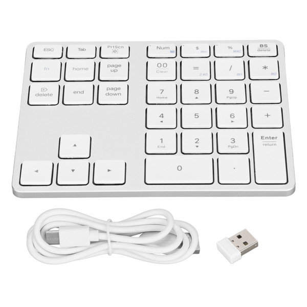 Wireless Numeric Keypad 35 Keys Slim 2 Connection Method Bluetooth Portable Number Pad for Home Office Travelling Business Trip White