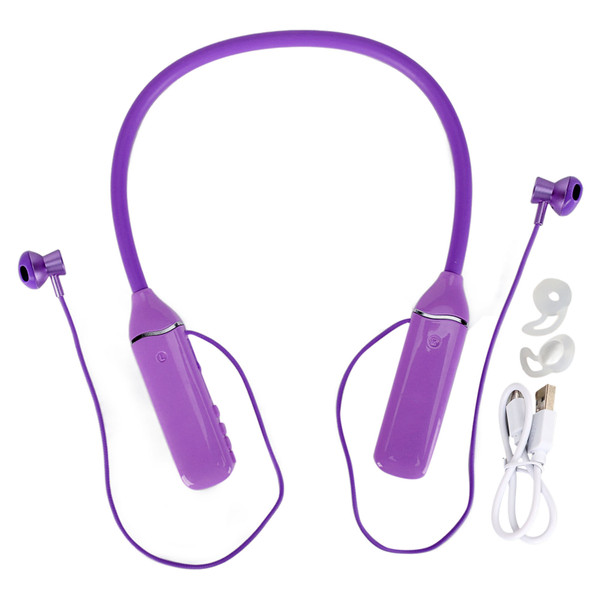 Bluetooth Neckband Headphone LED Power Display Memory Card Playback Magnetic Earbuds Headset with RGB Backlight Purple