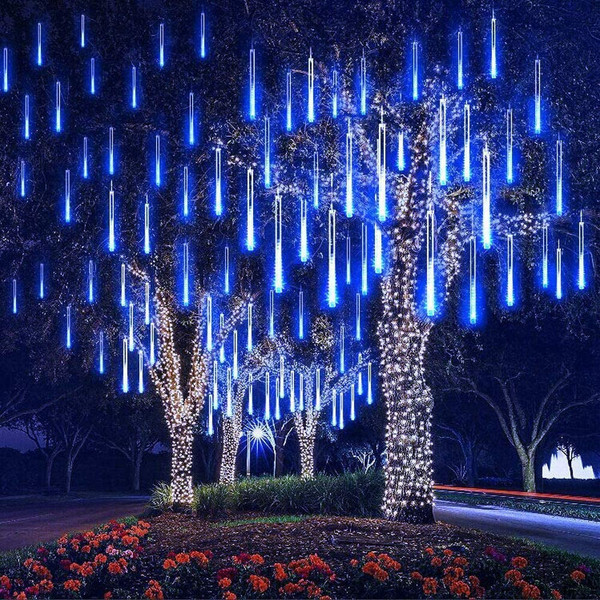 Outdoor led meteor shower lamp solar meteor shower lamp colorful lamp festival garden decoration lighting hanging tree lantern color 30CM [a set of 8] plug-in models