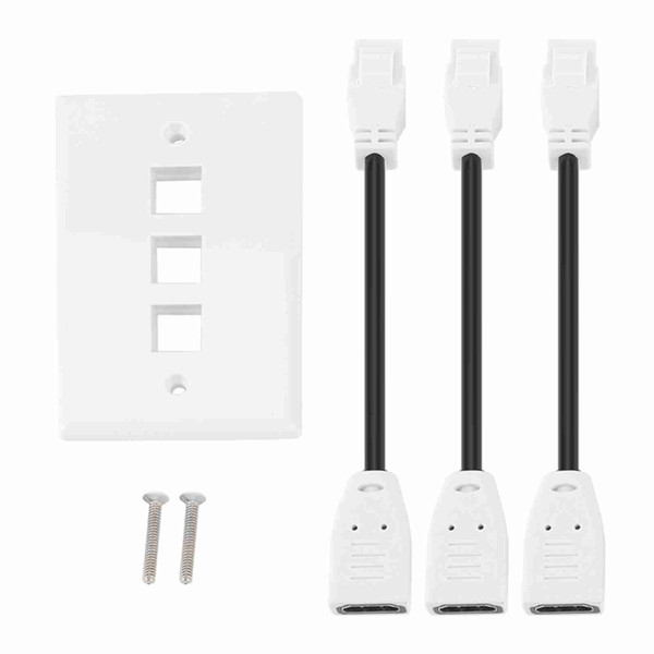 HDMI Coupler Cover Audio Video HDTV Wall Plate Panel With Cable (3 HDMI)