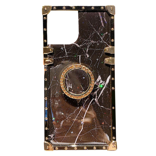 for IPhone 12 Case Square Marble Pattern Full Wrap Shockproof 3D Phone Case with Stand Black