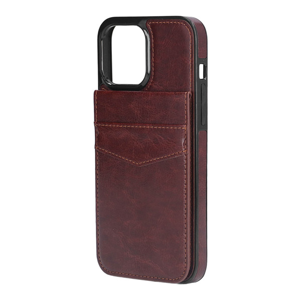 Mobile Phone Leather Case Magnetic Buckle Phone Case Wallet with Credit Card Holder for IPhone 13 Pro Max 6.7inch Brown