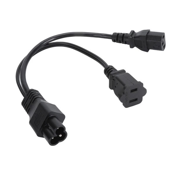 Power Plug Cable 30cm Y Shape IEC320 C6 Male to C13 and Nema 1‑15R Female Adapter Cable