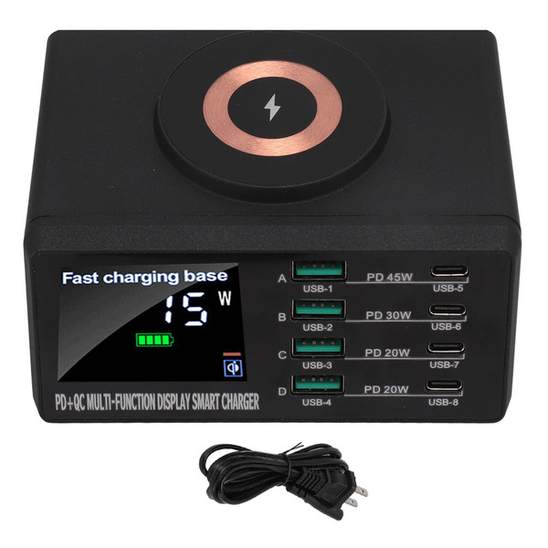 110W Magnetic Wireless Charger QC3.0 PD45W Fast Charging Station Dock for IOS for Android 100‑240V US Plug