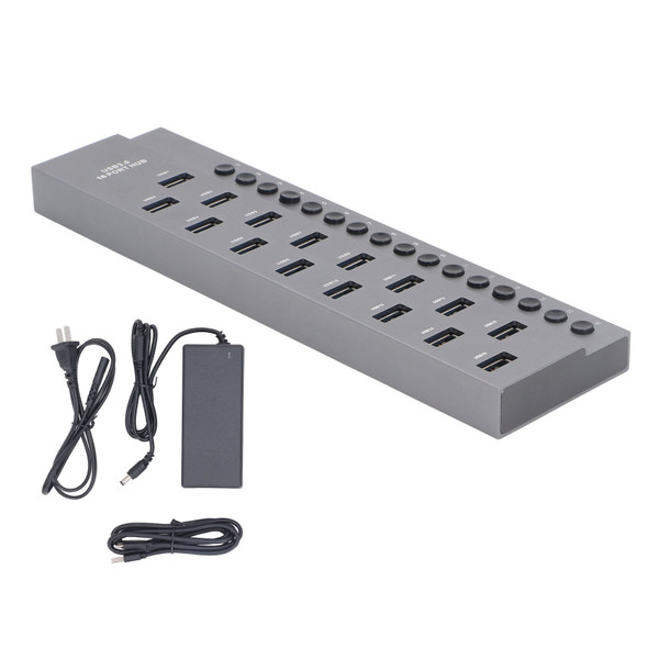 16 Ports USB 3.0 Hub 5Gbps High Speed Transmission Industrial Aluminum Alloy USB 3.0 Data Hub with Individual Power Switches 100‑240V US Plug