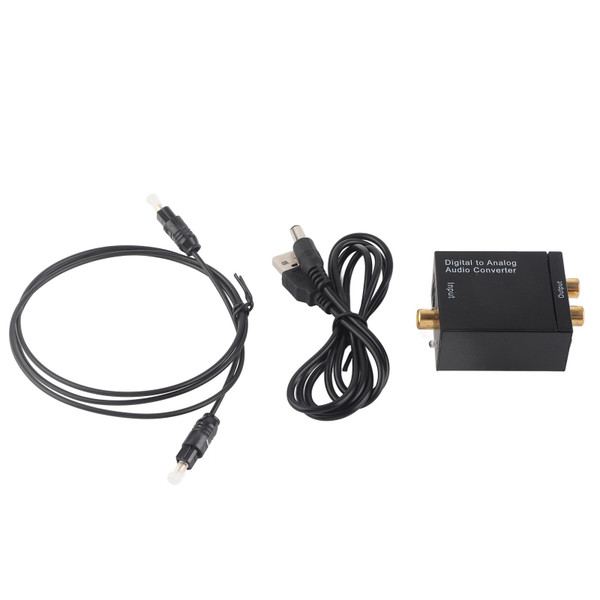 Digital to Analog Converter DAC Decoder with for Toslink and Coaxial Inputs to Analog 2RCA Outputs Black Host USB Cable Fiber Optic Cable