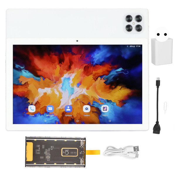 10.1 Inch Tablet 2 in 1 Smart Tablet for Android 11.0 1920X1200 Resolution Tablet with 10000mAh Mobile Power Supply 100‑240V White EU Plug