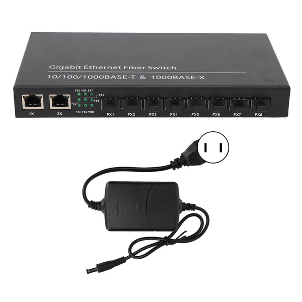 Gigabit Ethernet Fiber Switch 8 Optical Port 2 Electrical Port Up To 120km RJ45 Port SFP Fiber Media Converter 100‑240V US Plug