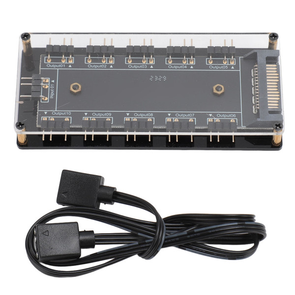 5V 3pin ARGB Hub 10 Way RGB Splitter Hub with Acrylic Case Motherboard Cable Universal RGB Fan Hub 10 Port for Main Board