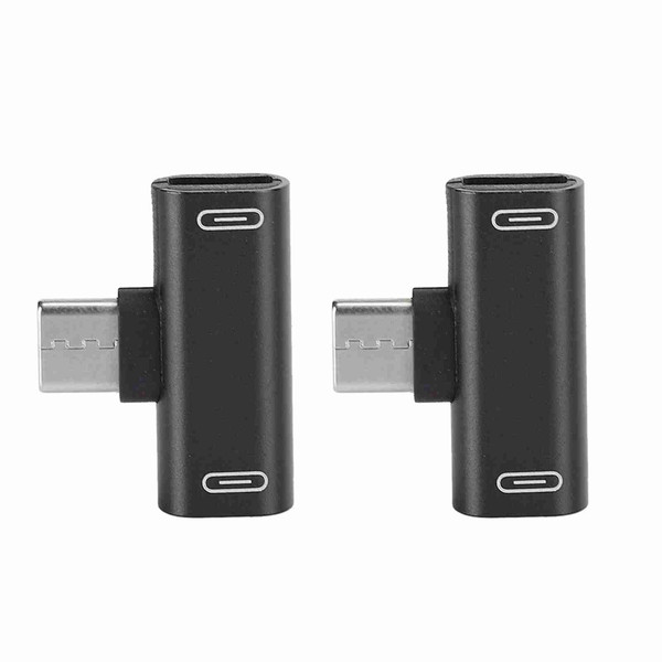 2PCS TypeC Converter Splitter Dual 2 In 1 to Headphone USB Audio Charger Adapter Black(Black )