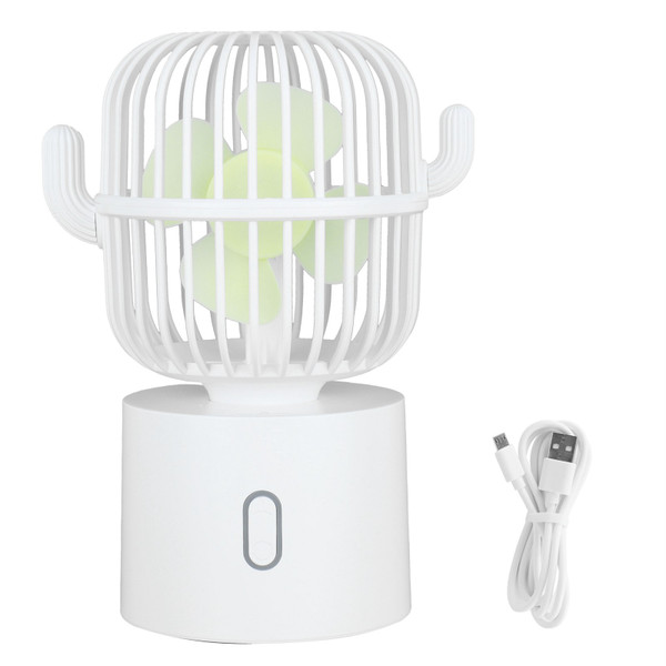 Mini Fan Cactus Moving Head USB Charging Portable Desktop Mini Fan for Office HomeWhite