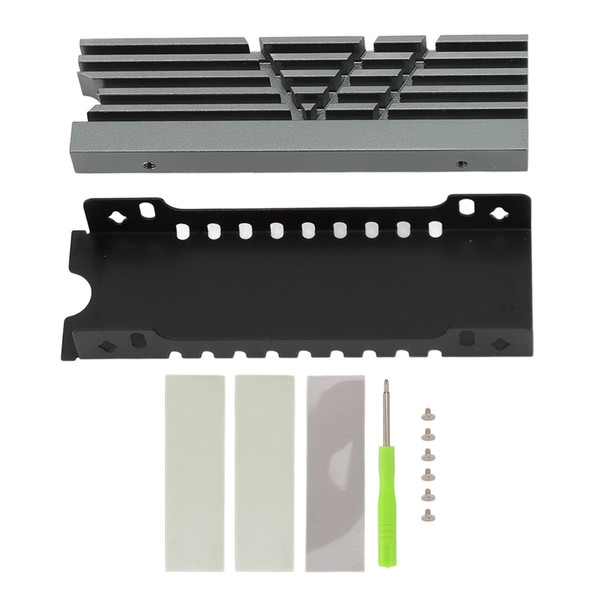 M.2 NVME 2280 SSD Heatsink Support Single Double Sided Cooling SSD Heatsink with Thermal Silicone Pads for PC for PS5 for PS5 Slim Gray