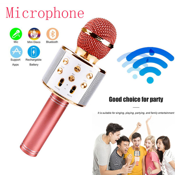 : Professional BT Wireless Microphone Karaoke Speaker KTV Music Player Singing Recorder Handheld Microphone blue